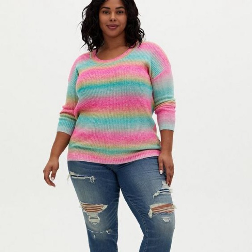 Torrid Pullover Drop Shoulder Tunic Sweater Multi Colour Stripe, size 3X